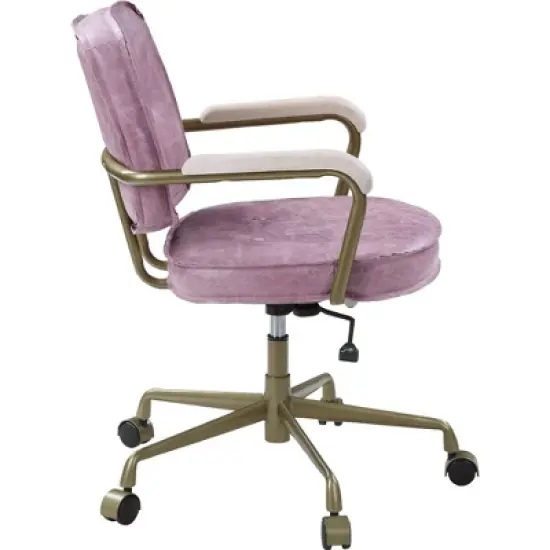 Simple Relax Top Grain Leather Office Chair with Armrests in Pink and Gold image {2}