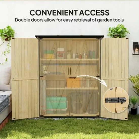 Resenkos Storage Garden Shed,Garden Sheds,Outdoor Garden Shed with Asphalt Roof, 2 Shelves, Lockable Doors and Adjustable Feet, Natural Natural Wood image {10}