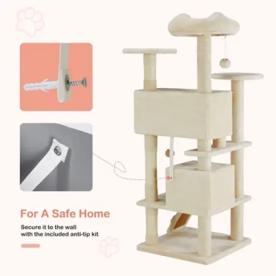 JIONJOY 54-Inch Cat Climbing Tower: Dual Apartments image {2}