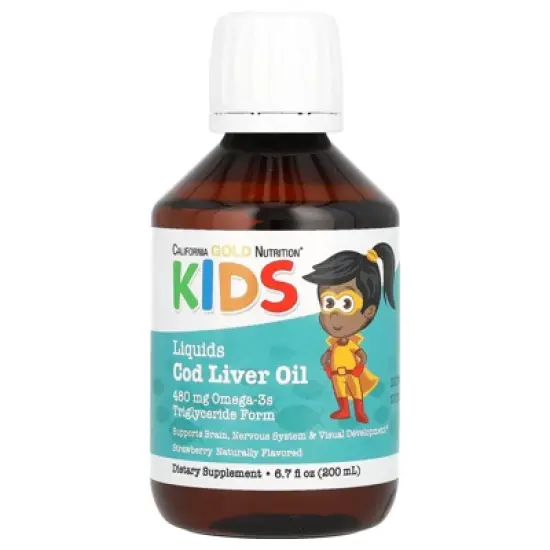 California Gold Nutrition Norwegian Kids Cod Liver Oil, Natural Strawberry, 6.7 fl oz. (200 ml) image {5}