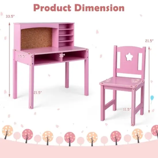 Costway Kids Desk and Chair Set Study Writing Workstation with Hutch & Bulletin Board image {2}