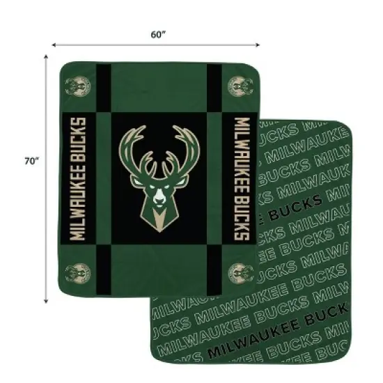NBA Milwaukee Bucks 60"x70" Reverse Block Wordmark Double Sided Flannel Fleece Blanket image {2}