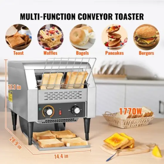VEVOR Commercial Conveyor Toaster, 300 Slices/Hour Conveyor Belt Toaster, Heavy Duty Stainless Steel Commercial Toaster Oven image {2}