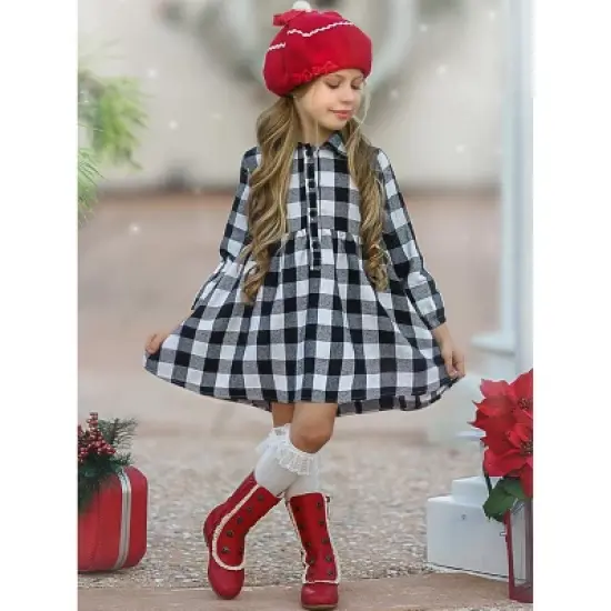 Girls Plaid Fabulous Collared Dress - Mia Belle Girls image {5}
