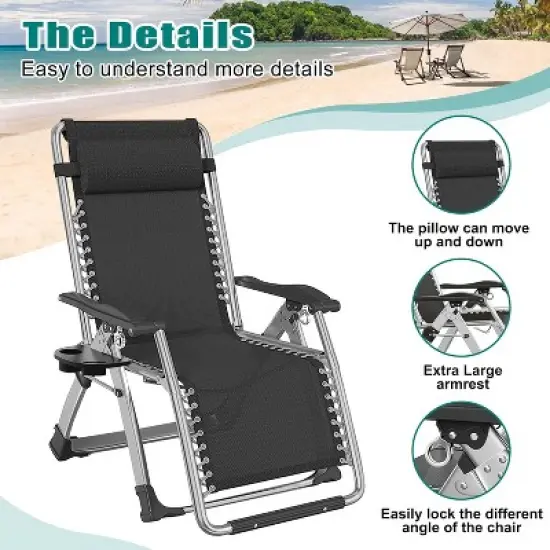Docred Standard & XL Zero Gravity Chair with Cushion, Cup Holder & Headrest for Lawn, Patio & Pool image {6}