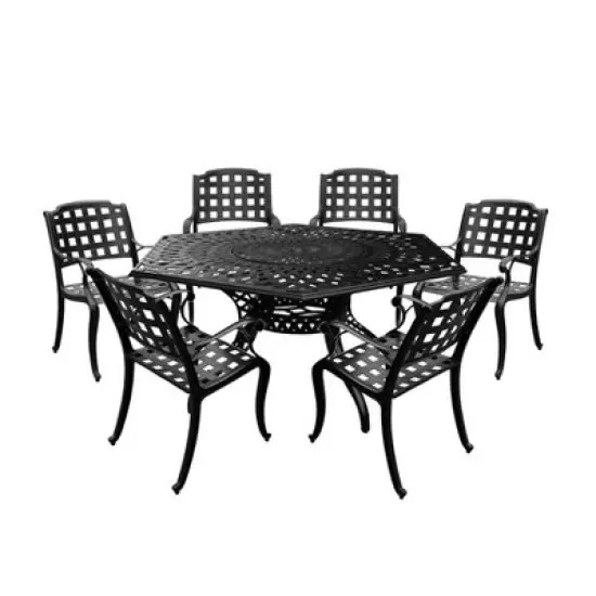 7pc Patio Dining Set: UV-Resistant Aluminum Table & Checker Chairs - Oakland Living image {7}