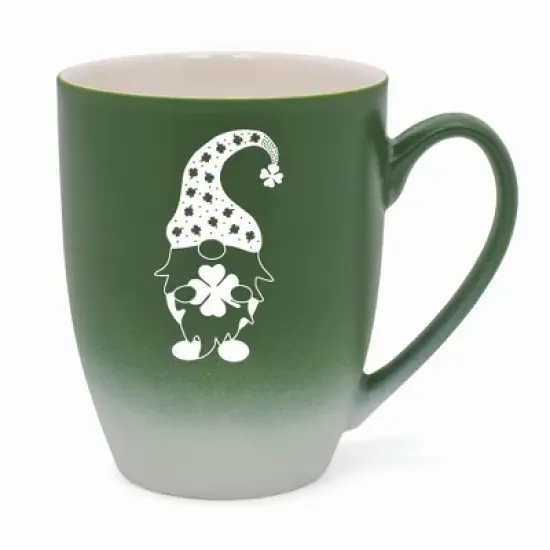 Elanze Designs Gnome With Clover Pattern On Hat Two Toned Ombre Matte 10 ounce New Bone China Coffee Tea Cup Mug, Green and White image {5}