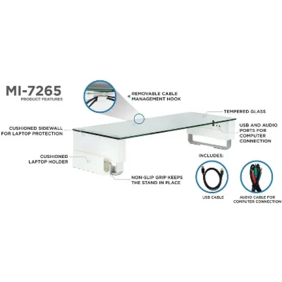 Mount-It! Tempered Glass Monitor Stand with 3 USB Ports | Desktop Riser Fits 24, 27, 30, 32 Inch Screens | 66 Lbs. Weight Capacity image {1}