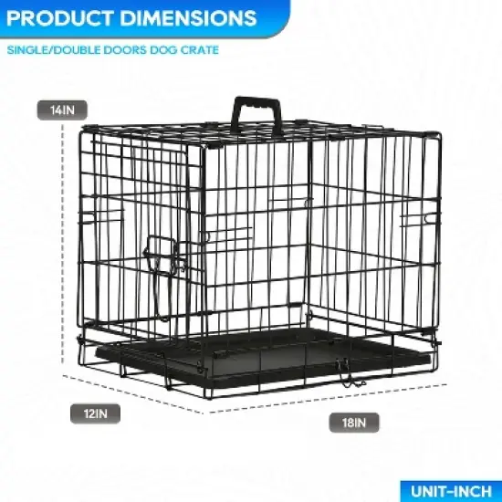 FDW Dog Crate for Small Dogs 18 Inch Folding Metal Wire Pet Cage Double Door W/Divider Panel Indoor Outdoor Kennel Leak-Proof Plastic Tray, Black image {6}