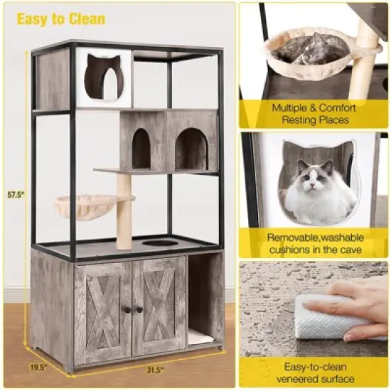 Aivituvin Wooden 3-Story Cat Condo with Litter Box Enclosure| Strong Iron Frame-AIR102 /102-I image {14}