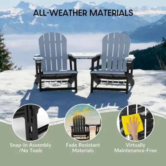 WestinTrends Azura Outdoor HDPE Adirondack Chairs With Connecting Table Tray (Set of 2), Navy Blue image {2}