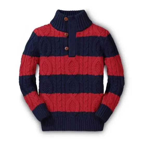 Hope & Henry Boys' Mock Neck Cable Sweater with Buttons, Kids image {6}