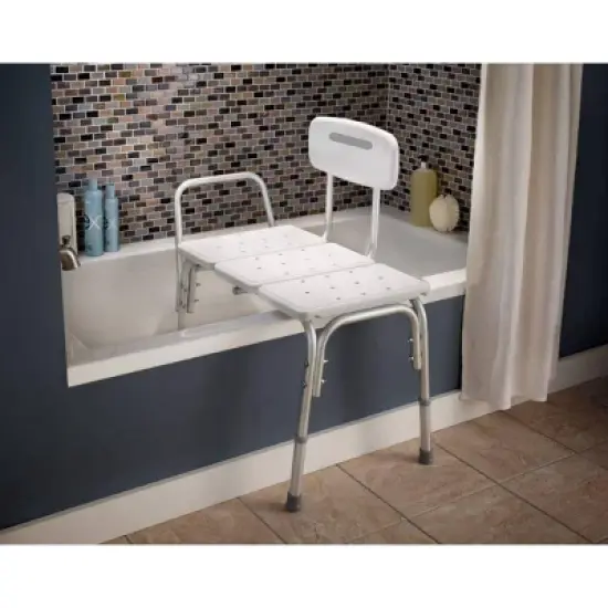 Carex Bathtub Transfer Bench - Height-Adjustable Steel Bathroom Safety Seat with Back image {4}