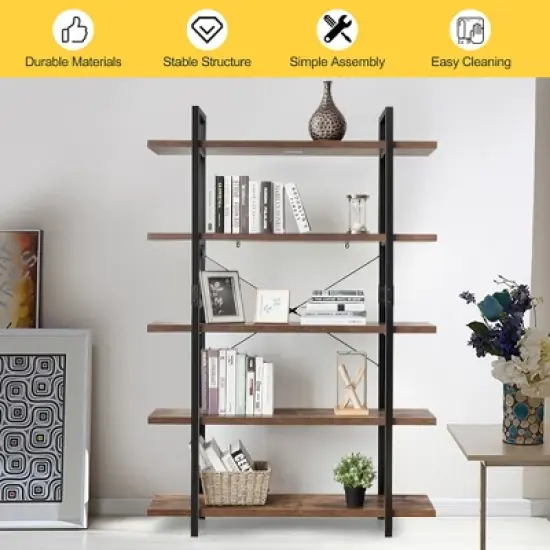 Costway 5-Tier Bookshelf Industrial Bookcase Open Storage Shelf Display Rack image {5}