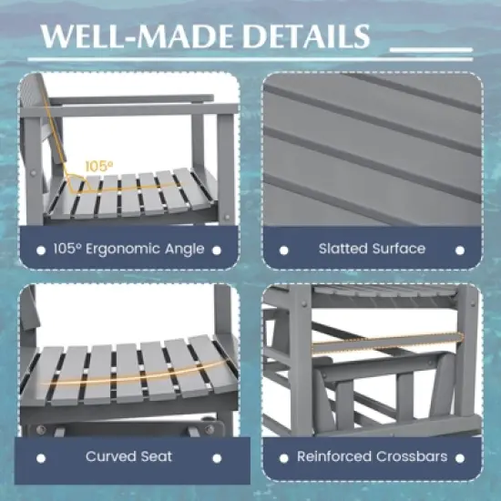 Costway Patio Glider Loveseat Chair Swing Rocking Bench with Slatted Seat & Curved Backrest White/Natural/Gray image {5}
