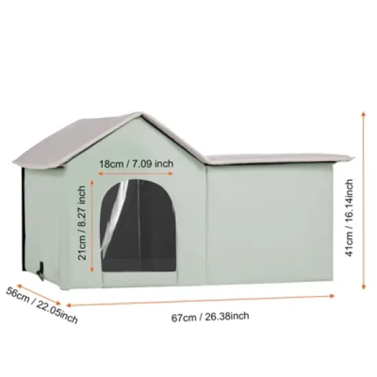 VEVOR Heated Cat House, Outdoor Kitty Shelter with Adjustable Temperature and Timer, 600D Oxford Cloth Foldable Cat Shelter, Green (Large) image {7}