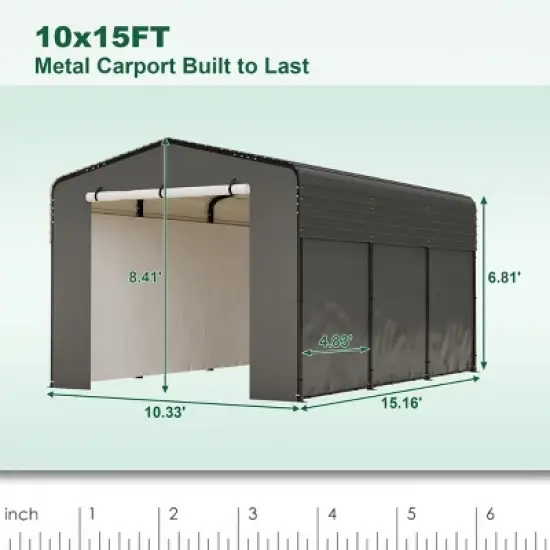 10x15 FT Metal Roof Carport with Waterproof Cloth,Freestanding Heavy Duty Galvanized Steel Carport,Outdoor Car Shelter for Car,Truck-Coolbibila image {3}