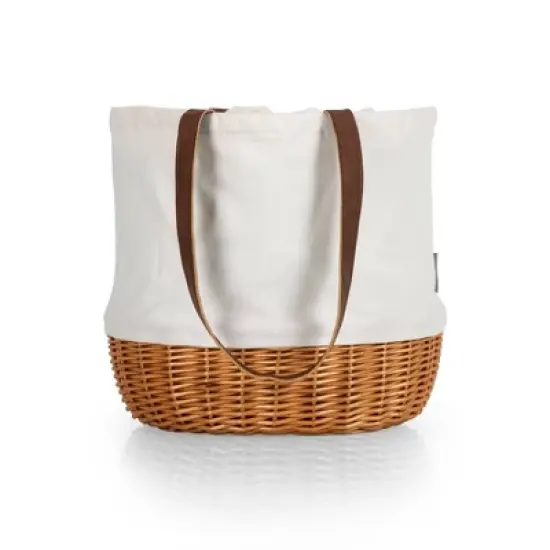 Picnic Time Coronado Canvas & Willow Basket Tote: Wicker Picnic Bag with Handles, Solid Beige, Drawstring Closure image {3}