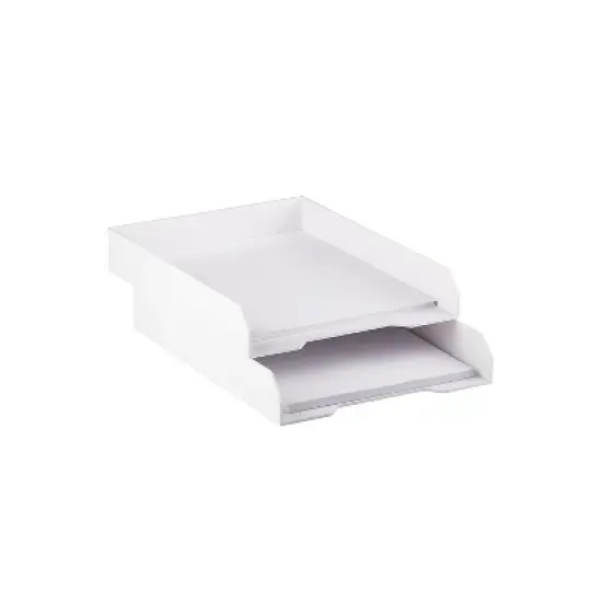 JAM Paper Stackable Paper Trays White Desktop Document Letter & File Organizer Tray Sold image {3}