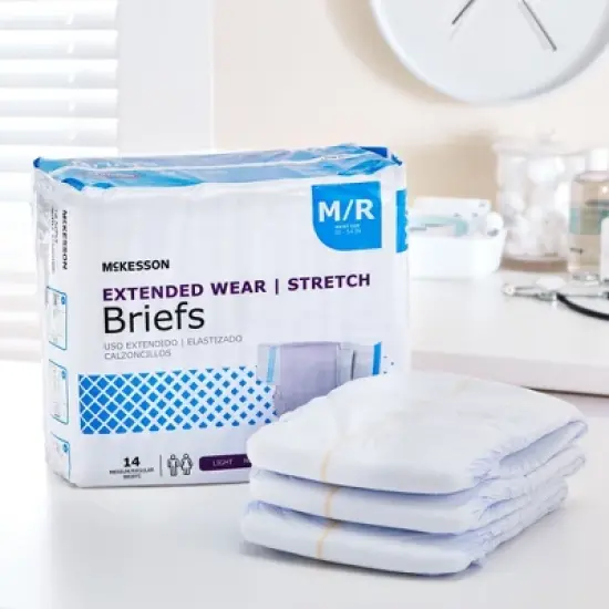 McKesson Extended Wear Stretch Briefs, Incontinence, Maximum Absorbency, Unisex, Medium, 14 Count, 1 Pack image {3}