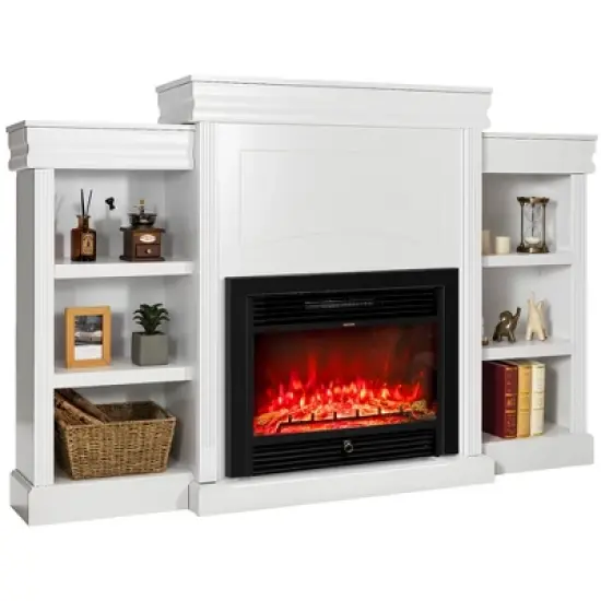Costway 70'' Fireplace TV Stand Modern Media Entertainment Center Bookcase White\Black image {7}