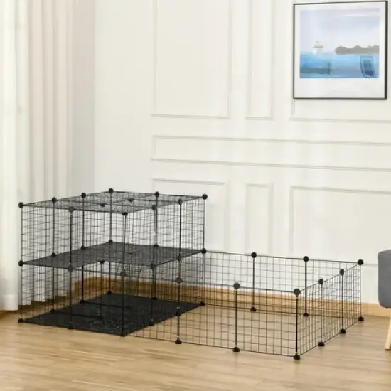 PawHut Pet Playpen Small Animal Cage with Door, Customizable Metal Wire Fence for Guinea Pigs, Puppies, Kittens, 14 x 14 in image {1}