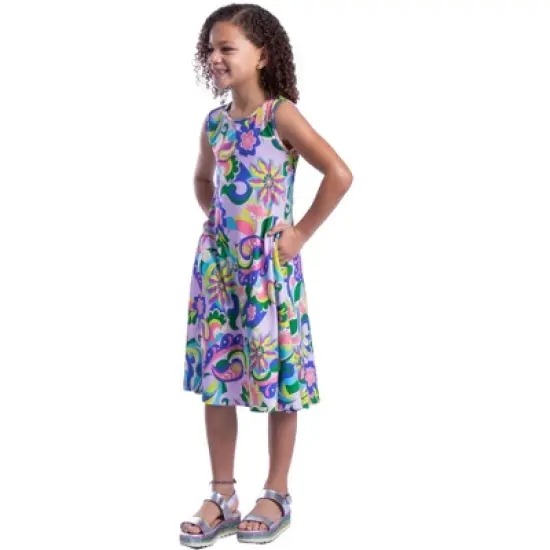 24seven Comfort Apparel Colorful Girls  Floral Sleeveless With Pockets Short Dress image {1}