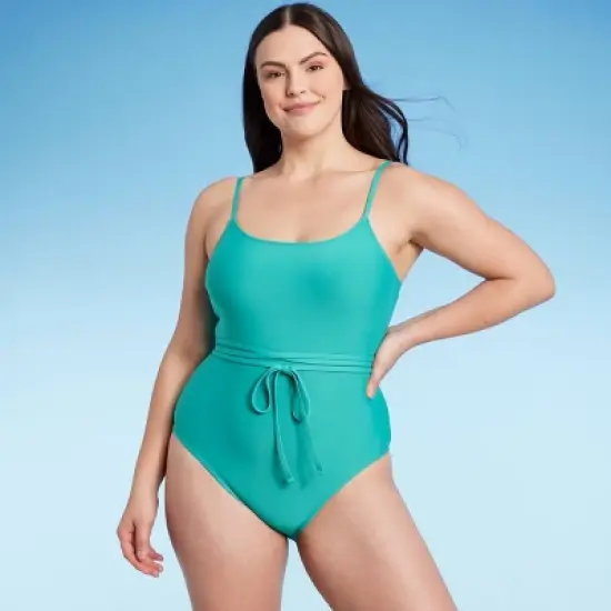 Women's Lace-Up One Piece Swimsuit - Shade & Shore&trade; Teal image {2}