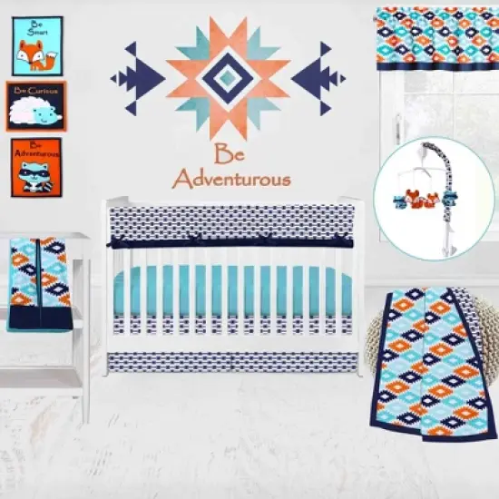 Bacati - Liam Long Crib Rail Guard Cover Aqua/Orange/Navy image {5}