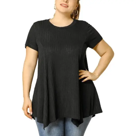 Agnes Orinda Women's Plus Size Ribbed Asymmetrical Hem Summer Casual Peasant Top image {8}