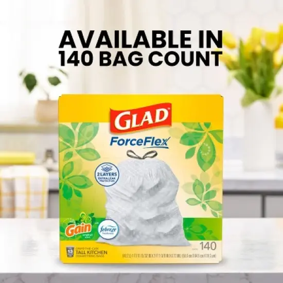 Glad ForceFlex Drawstring Trash Bags - Gain Original - 13gal/140ct image {4}