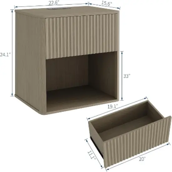 Fluted Nightstands Set 2, Side Tables, Modern Mid Century End Table with Drawer, Farmhouse Bed Side Tables for Bedroom Living Room Sofa Couch, Grey image {1}