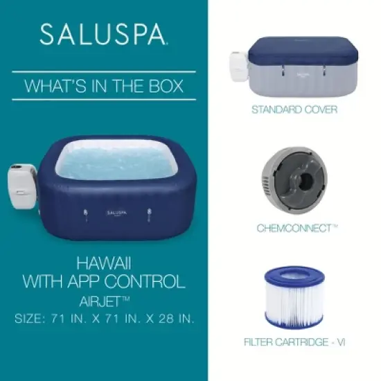 SaluSpa Hawaii Smart AirJet Inflatable Hot Tub Spa with App Control, 140 Jets, Heater, Filter, Portable Hot Tub for 4 Adults, Includes Cover & Pump image {3}