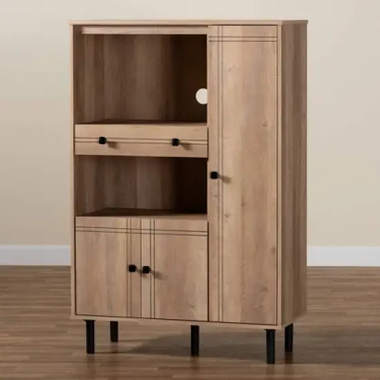 Patterson 1 Drawer Kitchen Storage Cabinet Walnut - Baxton Studio image {7}