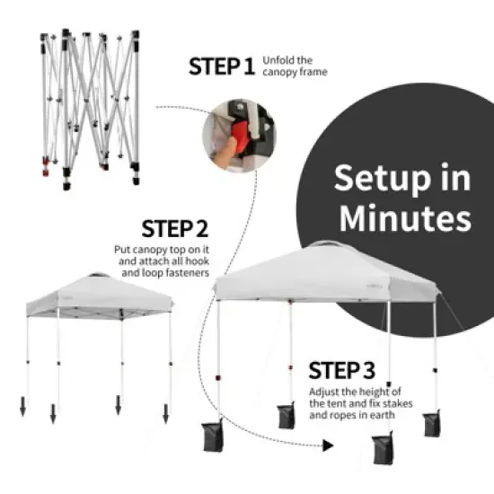 Tangkula 6.6&rsquo; x 6.6&rsquo; Pop-up Canopy Tent Outdoor Camping Sun Shelter w/ Portable Roller Bag & 4 Weight Bags Blue/ White/ Grey image {8}