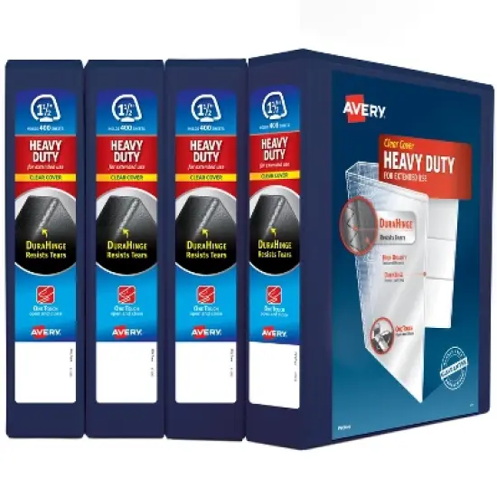 Avery Heavy-Duty View 3 Ring Binders, 1.5" One Touch Slant Rings, 4 Navy Blue Binders (79871) image {7}