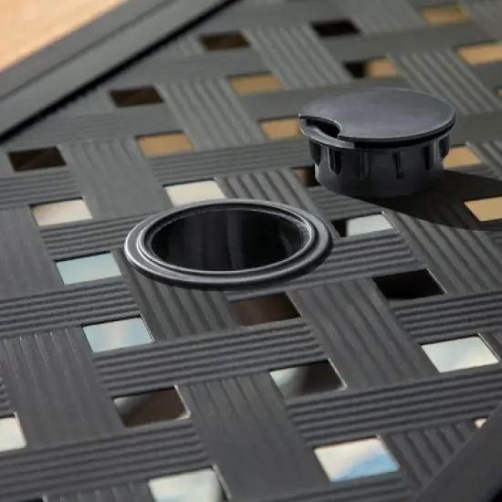 Captiva Designs 1Pc Outdoor Wood-look Rectangle Steel Frame Dining Table with Umbrella Hole image {10}