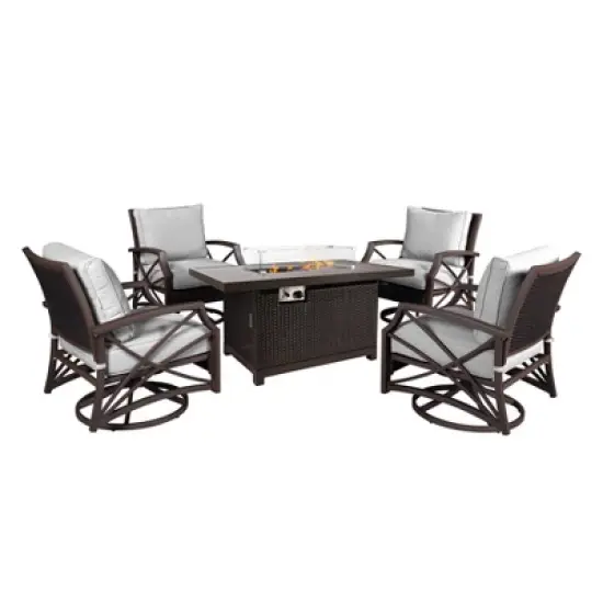 Kinger Home Novi 5-Piece Rattan Wicker Propane Fire Pit Set with an Aluminum Frame image {11}