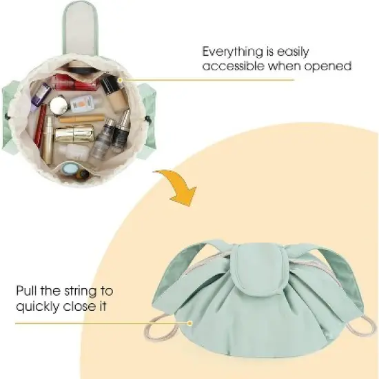 Narwey Barrel Drawstring Makeup Bag Large Floral Cosmetic Bag image {2}