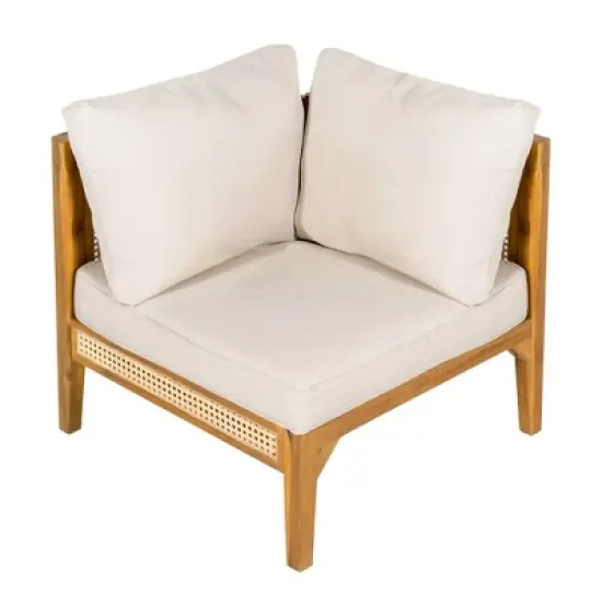 5-Piece Acacia Wood Outdoor Sofa Set with Cushions, V Shaped Patio Sofa Set for Garden or Balcony, Modern Sectional Sofa Set with Rattan Frame-Koiai image {4}