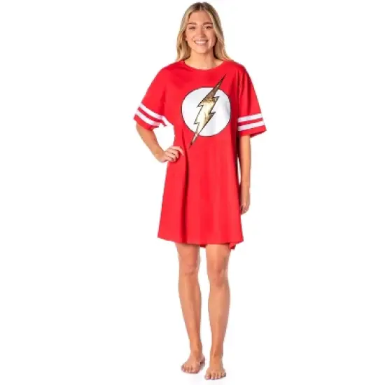 DC Comics Womens' The Flash Classic Symbol Nightgown Pajama Shirt Dress Red image {3}