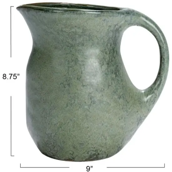 Storied Home Round Stoneware Pitcher with Reactive Glaze, Matte Teal image {1}