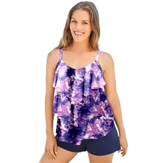 Swim 365 Women&rsquo;s Plus Size Longer-Length Tiered-Ruffle Tankini Top image {11}