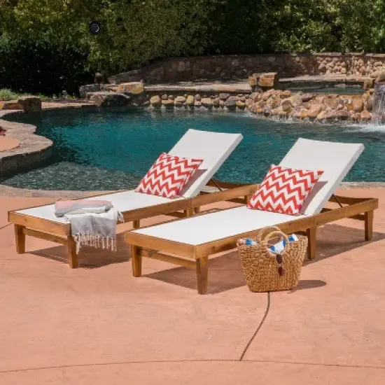Christopher Knight Home Summerland Outdoor Mesh and Acacia Wood Armless Adjustable Chaise Lounges (Set of 2) image {9}