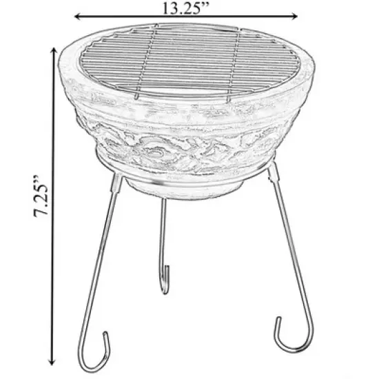 Vintiquewise Indoor and Outdoor Small Red and Grey Grill Clay Fire Pit and Accent Design and Metal Stand image {3}