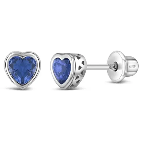 Girl's CZ Birthstone Heart Screw Back Sterling Silver Earrings - In Season Jewelry image {7}