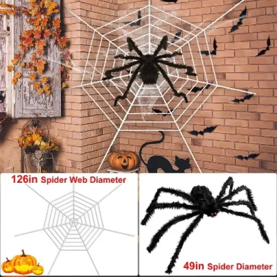 iMountek"49-Inch Poseable Halloween Spider with 126-Inch Tarantula Web & Creepy Outdoor Yard Decor"Black&White image {3}