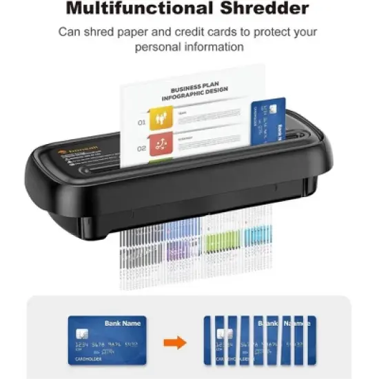 Bonsaii 6-Sheet Strip Cut Lightweight Portable Paper Shredder, 2.4 Gal Wastebasket, Extendable Arm Design with Overheat Protection image {4}