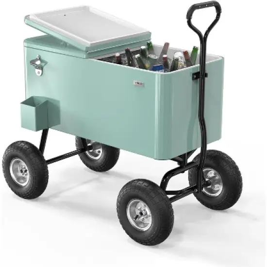 VINGLI 80 Quart Wagon Rolling Cooler Ice Chest, w/Long Handle and 10" Wheels image {6}