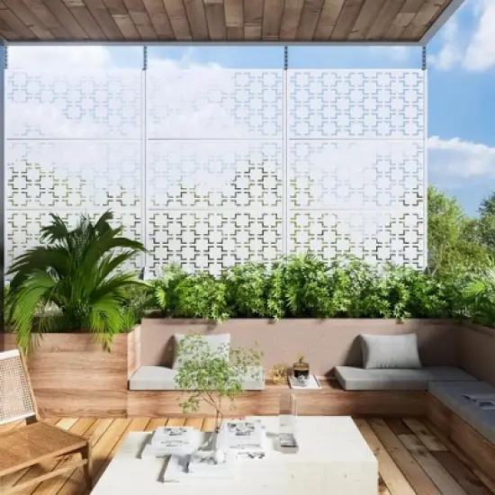 1-Piece Four-Sided White Galvanized Sheet Outdoor Privacy Screen, Garden Screen Partition image {6}